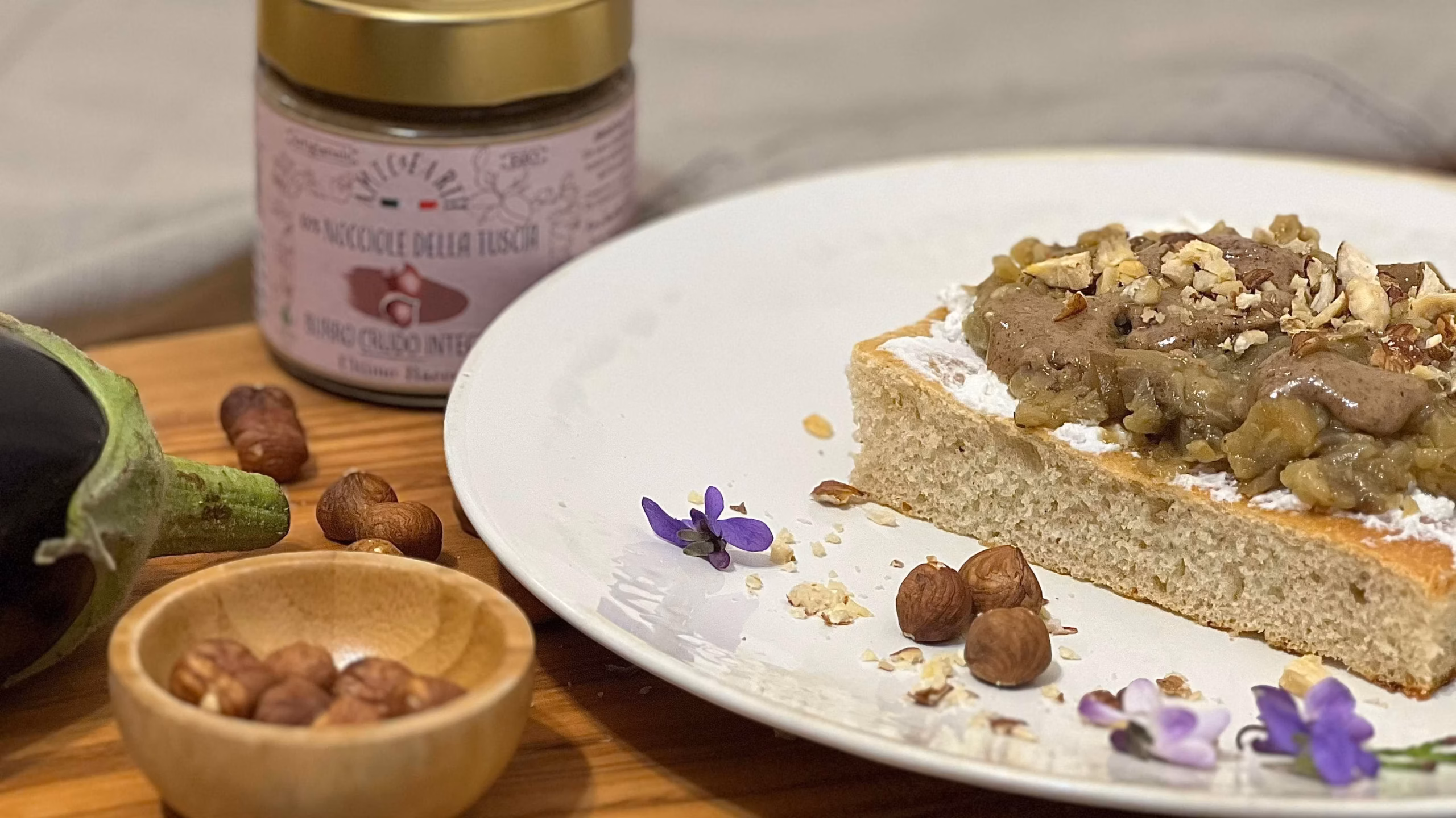 Focaccia with Eggplant and Raw Hazelnut Butter