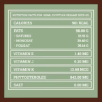 Valori nutrizionali dell’olio di sesamo Egiziano – 250ml | Nutrition facts for Egyptian sesame seed oil – 250ml