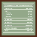 Valori nutrizionali dell’olio di sesamo Egiziano – 250ml | Nutrition facts for Egyptian sesame seed oil – 250ml
